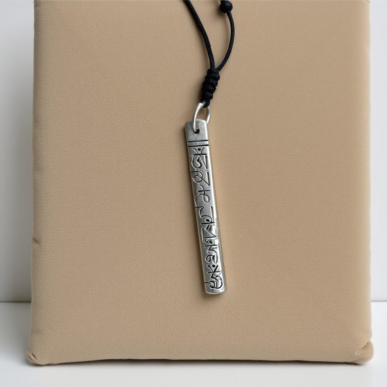 Tibetan Mantra Carved White Metal Pendant