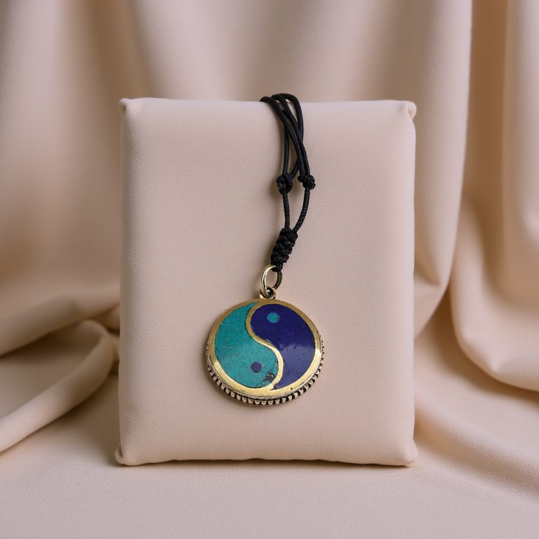 Yin Yang White Metal Pendant with Turquoise