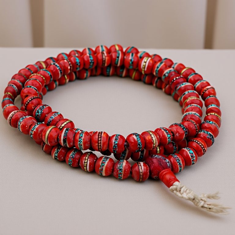 Red Yak Bone Prayer Mala of Strength