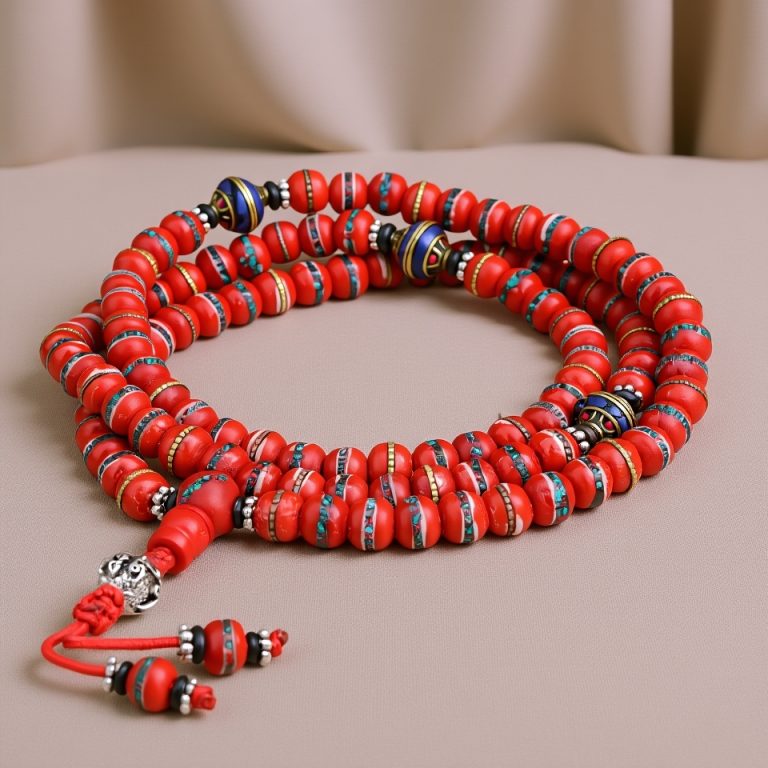 Tibetan Inlaid Yak Bone Japa Mala