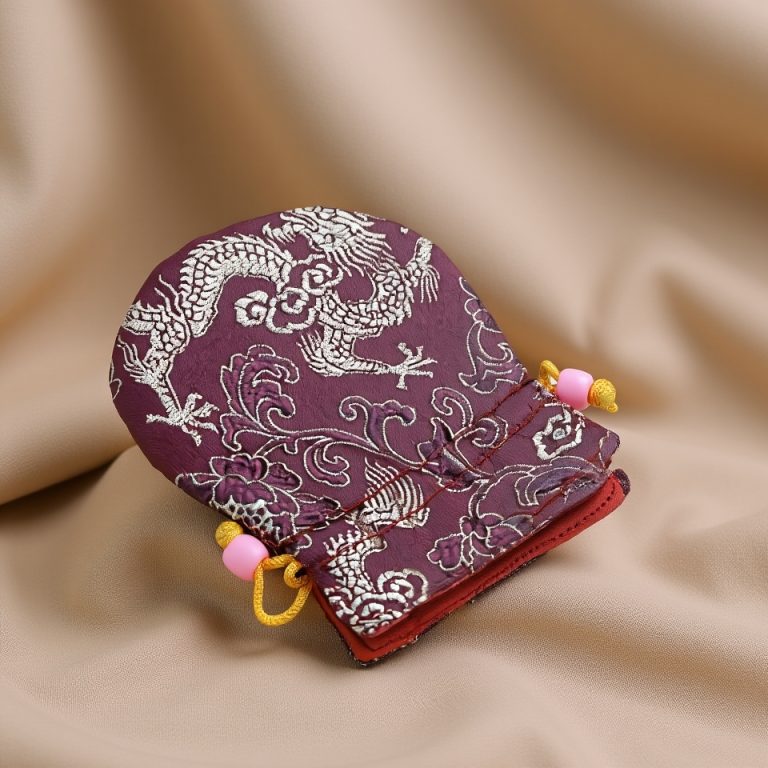 Dragon Embroidered Dark Pink Silk Mala Bag