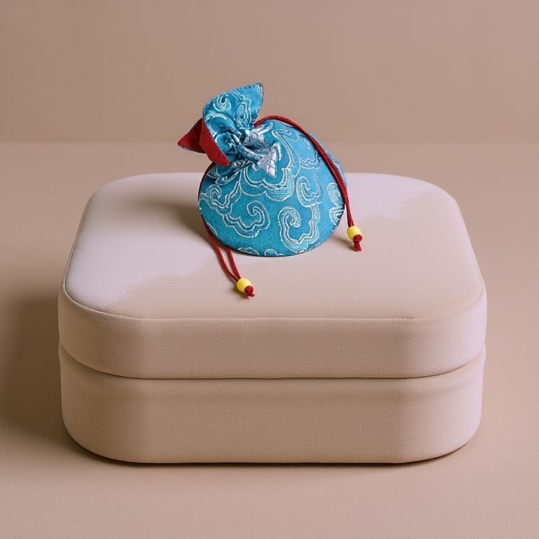 Light Blue Silk Mala Bag with Double Dorje Symbol