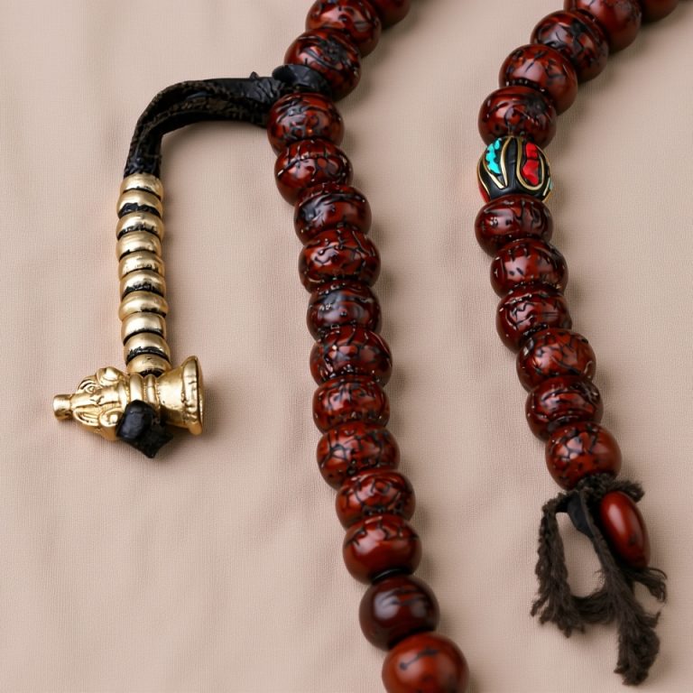 Phoenix Eye Bodhi Seed Mala with Brass Beads