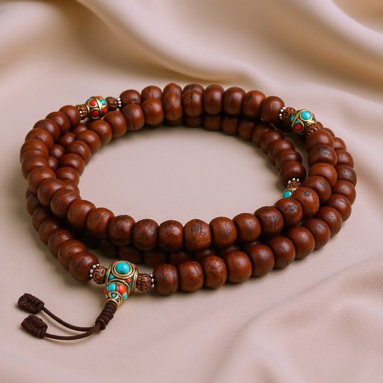 Nepali Bodhi Seed Japa Mala with Brass Beads