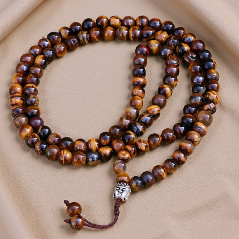 Buddha Head Tiger Eye Stone Mala