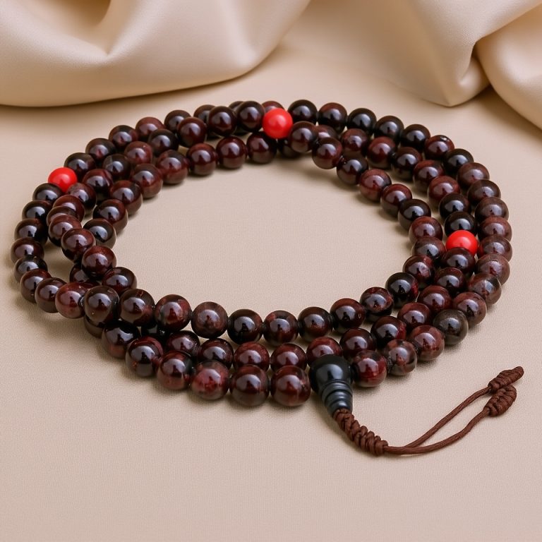 Dark Red Garnet and Coral Prayer Mala