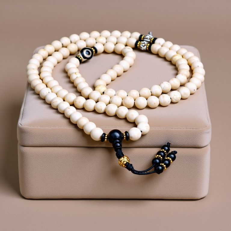 Wood Jasper Mala with Dzi and Mantra Beads