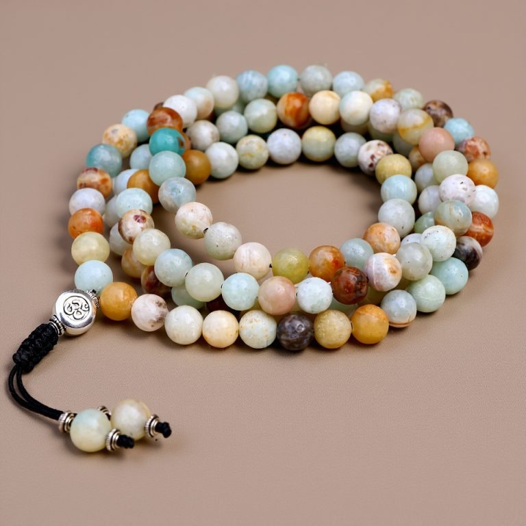 Hindu Om Amazonite Stone Meditation Mala