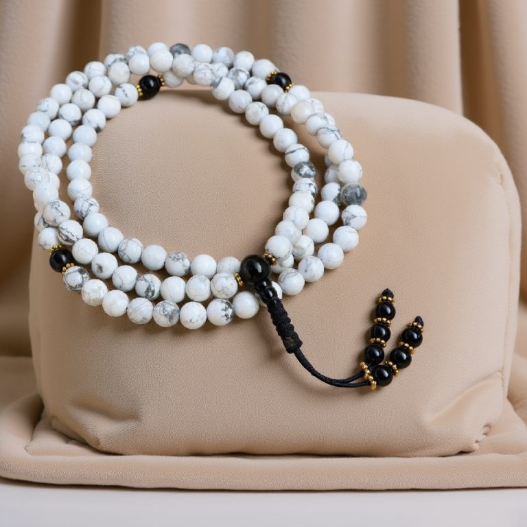 Howlite Japa Mala with Black Onyx Spacer