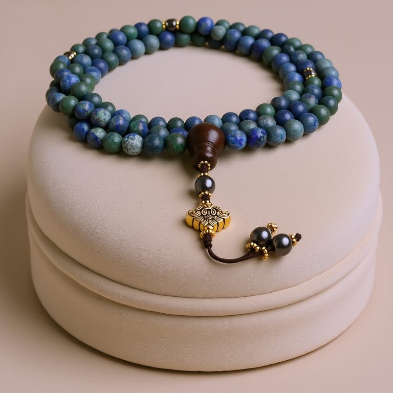 Lotus Charm African Turquoise Stone Mala