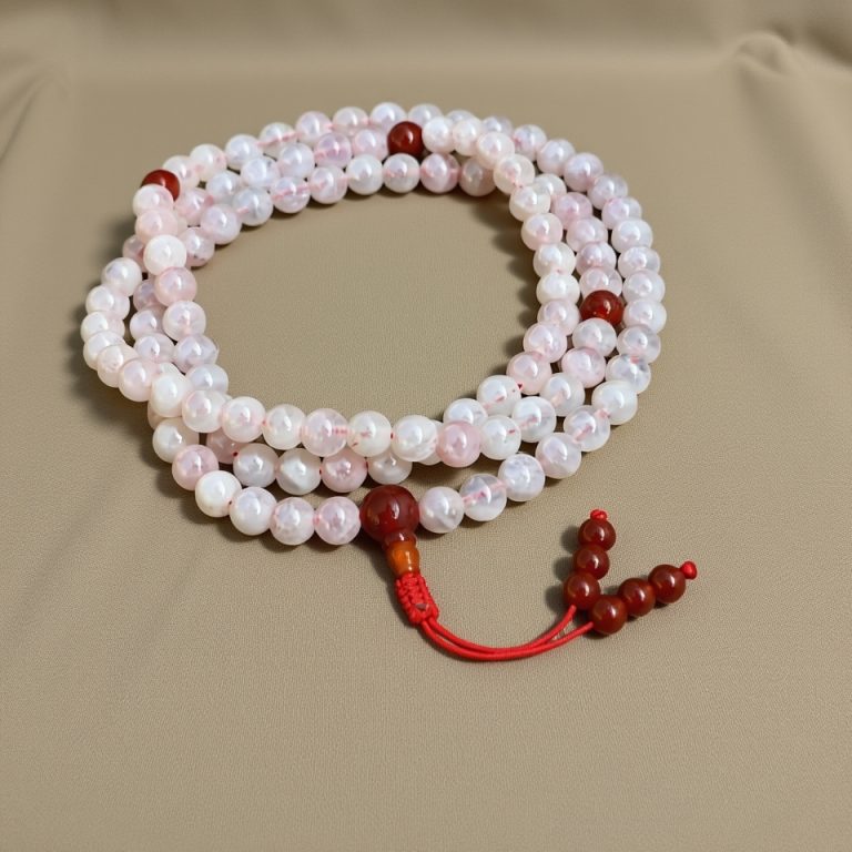 Rose Quartz Japa Mala with Carnelian Beads