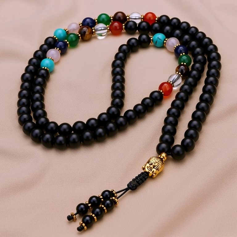 Seven Chakra Matte Onyx Mala