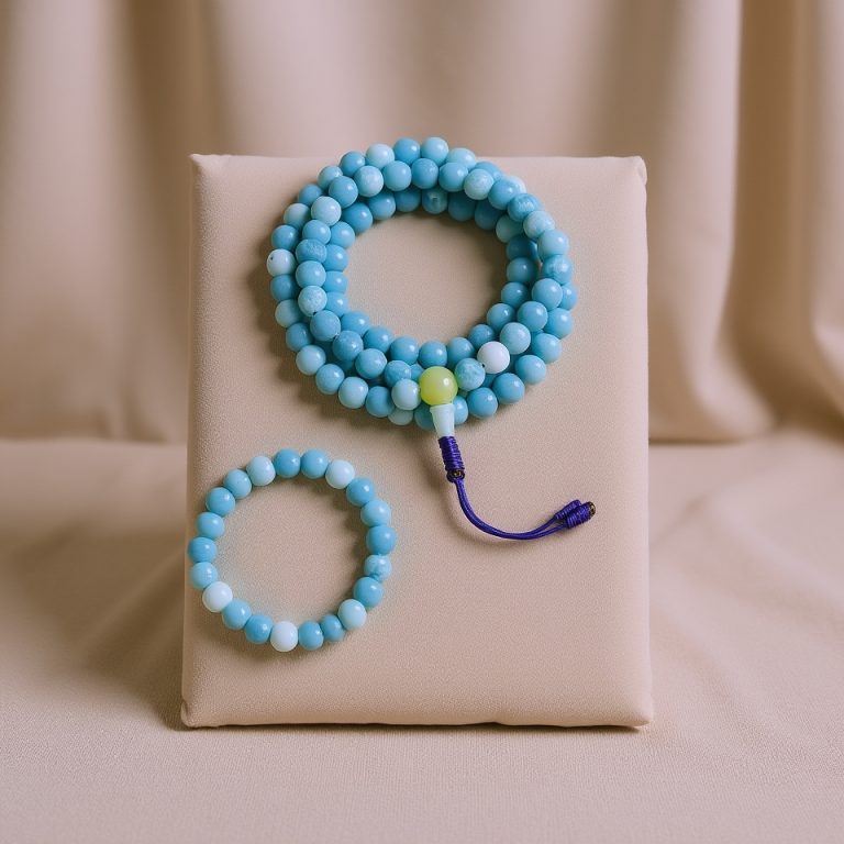 Matte Blue Aquamarine Stone Wrist Mala