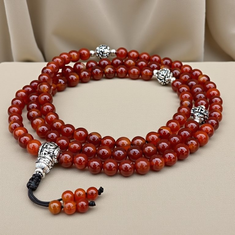 Carnelian Stone Tibetan Mantra Prayer Mala