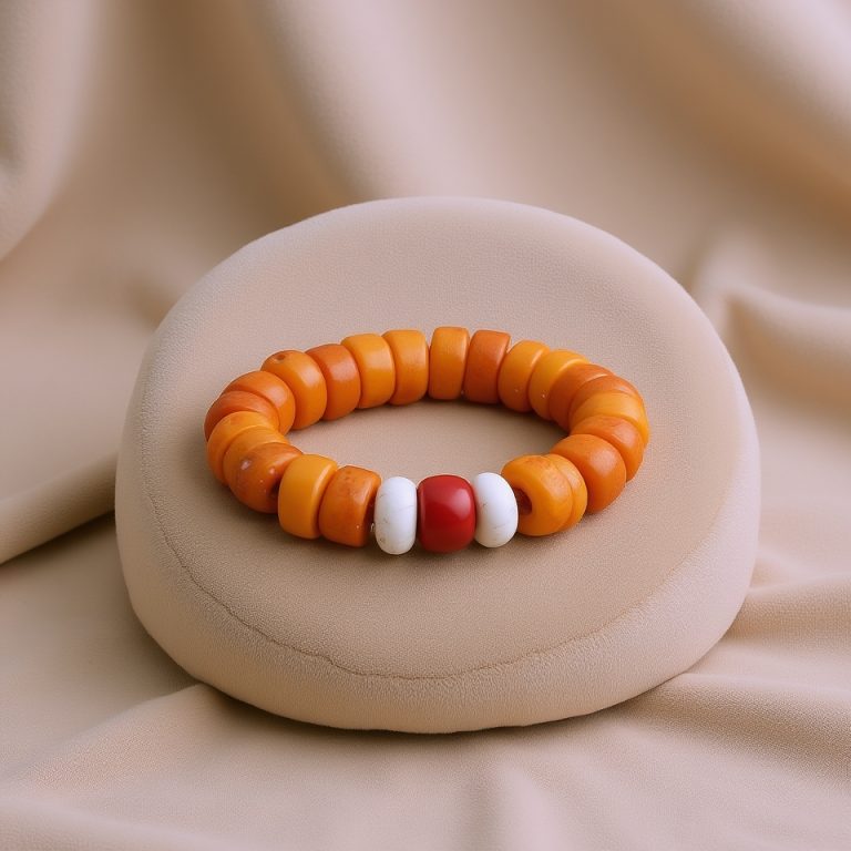 Resin Ambar Wrist Mala With Coral Stone Spacer