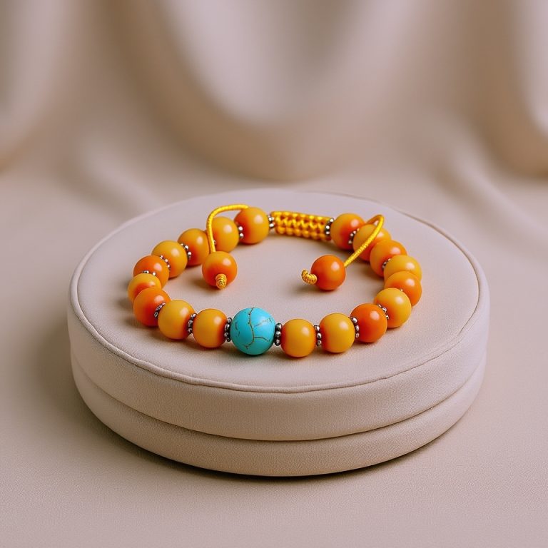 Resin Ambar Wrist Mala with Turquoise Spacer