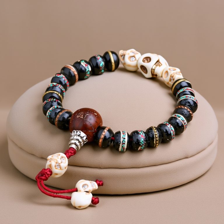 Black Bodhi Skull Yak Bone Wrist Mala