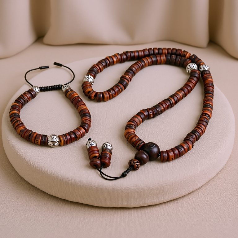 Fossil Yak Bone Mala & Bracelet Pair