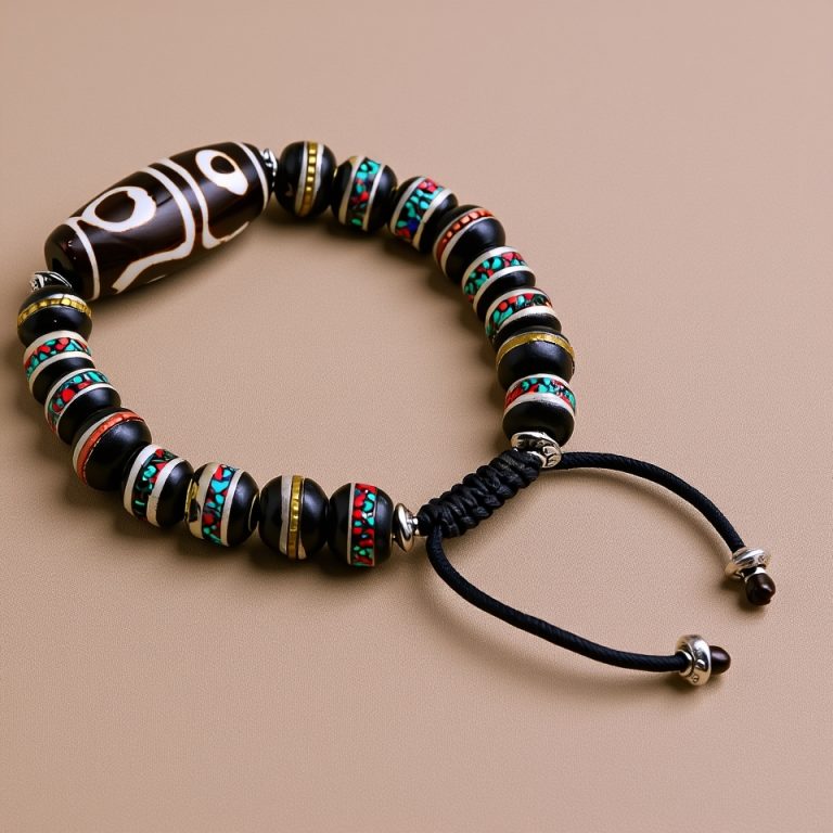 Mix Color Yak Bone Wrist Mala with Dzi Bead