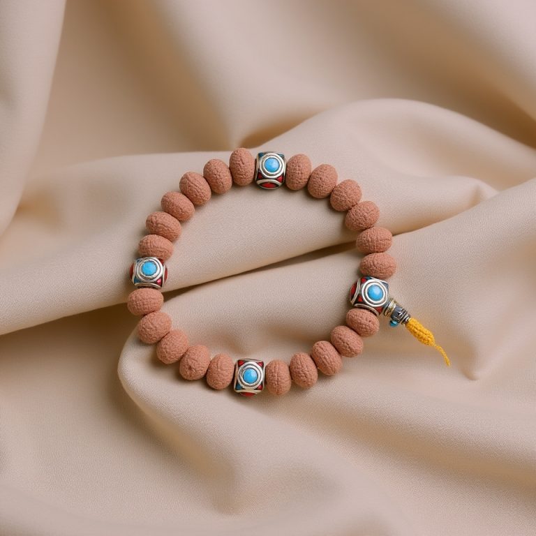 Rudraksha Seed and Brass Wrist Mala