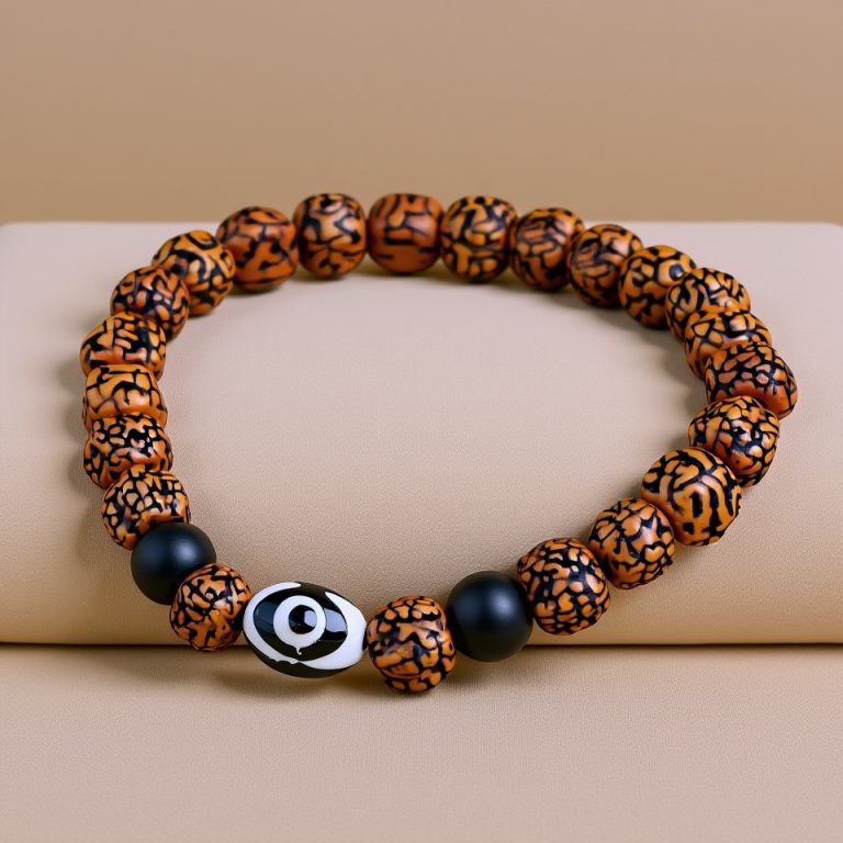 Tibetan Dzi Rudraksha and Onyx Wrist Mala