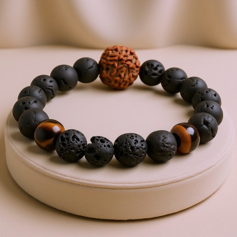 6-Faced Rudraksha Lava Stone Wrist Mala