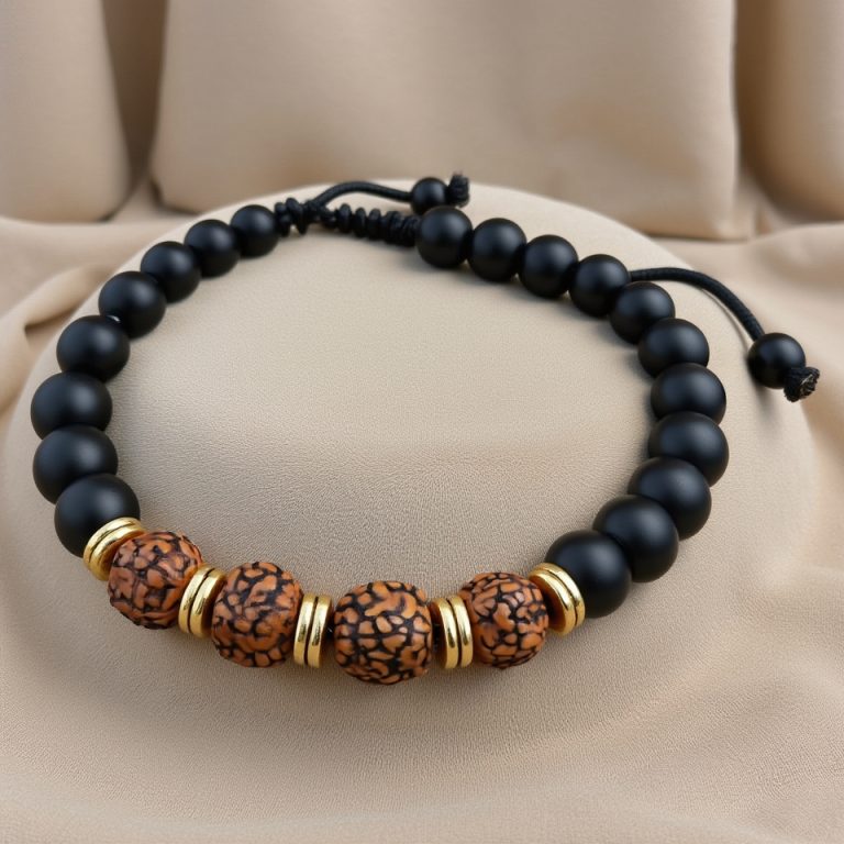 Black Onyx & Rudraksha Wrist Mala
