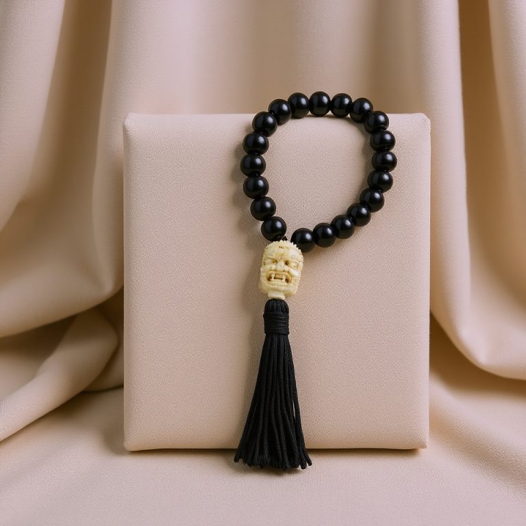 Black Tourmaline Wrist Mala with Mahakala