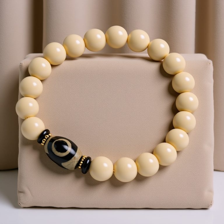 White Jasper Wrist Mala with Dzi Beads
