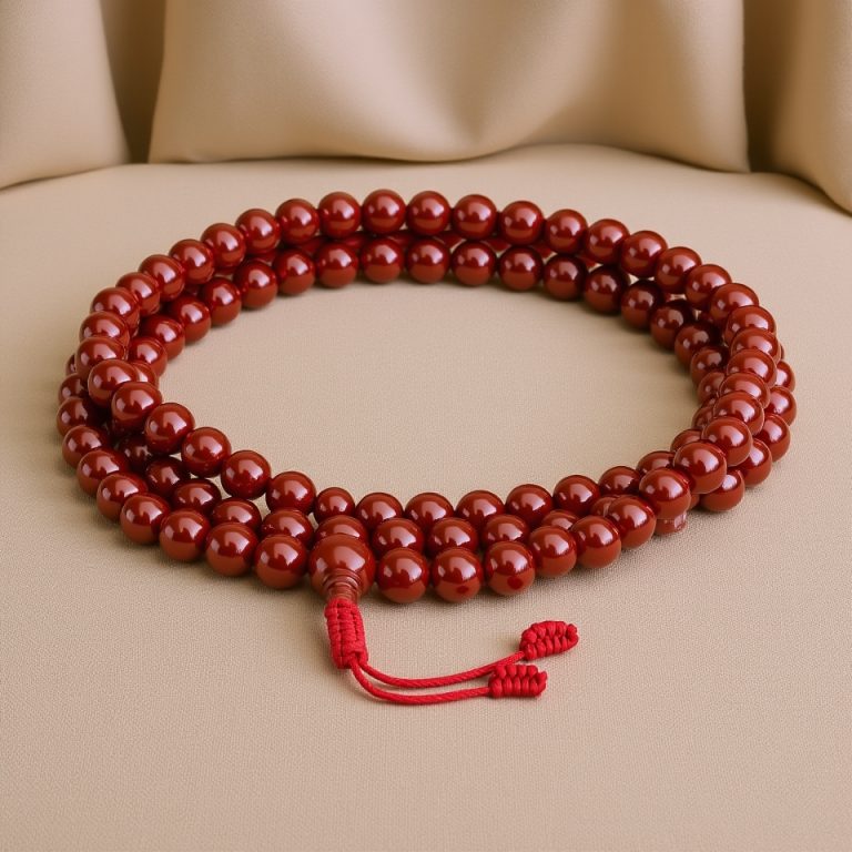 Carnelian Stone Japa Mala and Bracelet Set