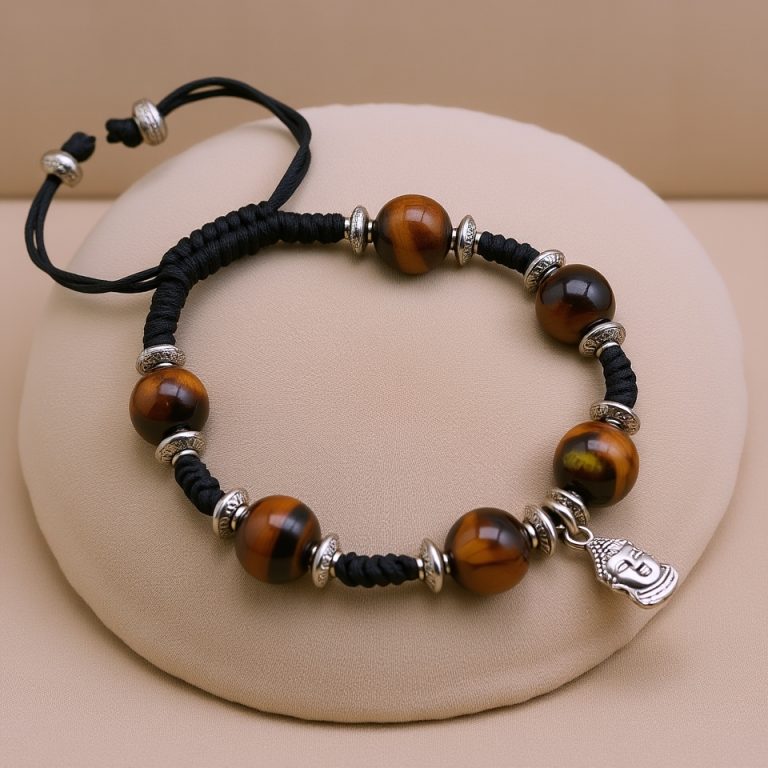 Tiger Eye Wrist Mala with Buddha Head Charm