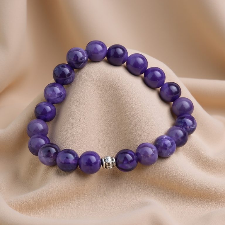 Amethyst and White Metal Healing Mala