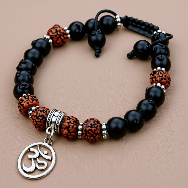 Hindu Om Matte Onyx Wrist Mala