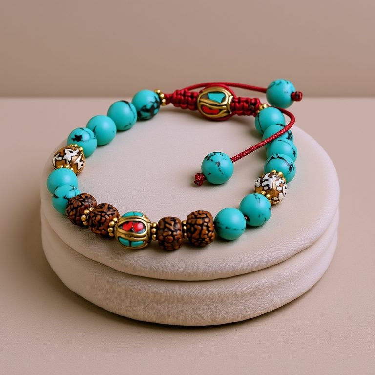 Inlaid Brass and Turquoise Wrist Mala