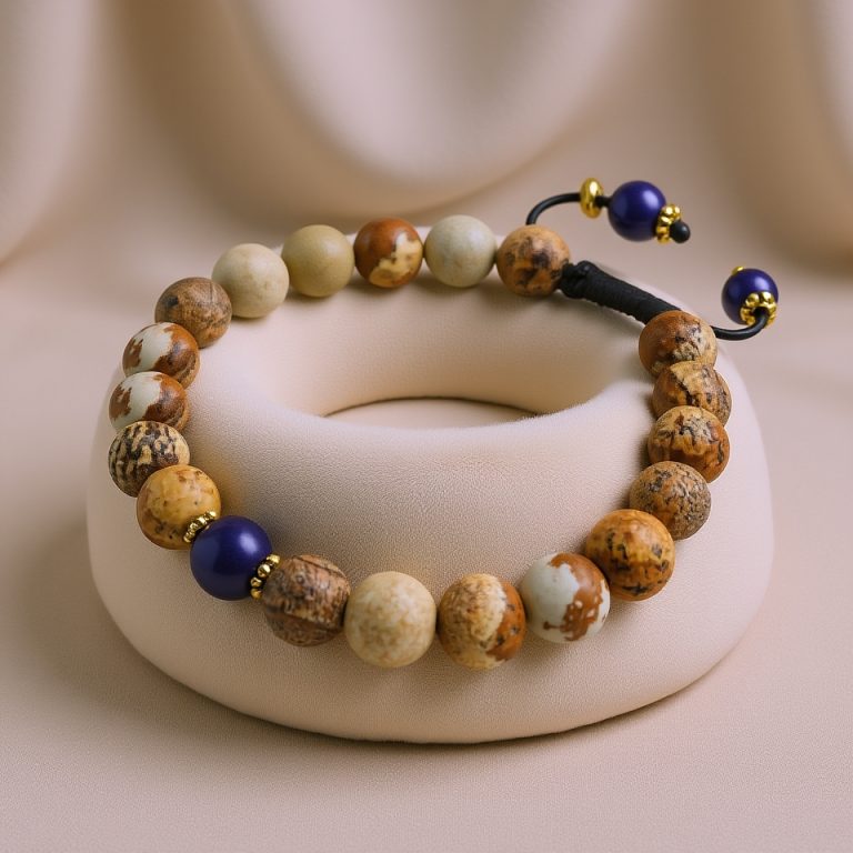 Lapis Lazuli & Picture Jasper Mala Bracelet