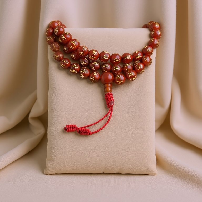 Carnelian Stone Mantra Carved Japa Mala Set