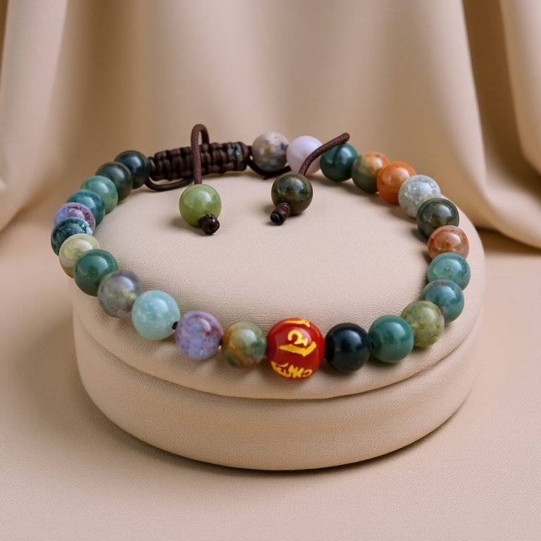 Moss Agate Stone Wrist Mala for Spiritual Balance