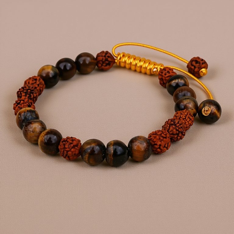 Rudraksha and Tiger Eye Protective Wrist Mala