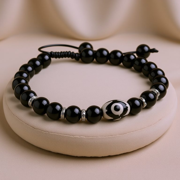 Tibetan Dzi Black Onyx Mala Bracelet