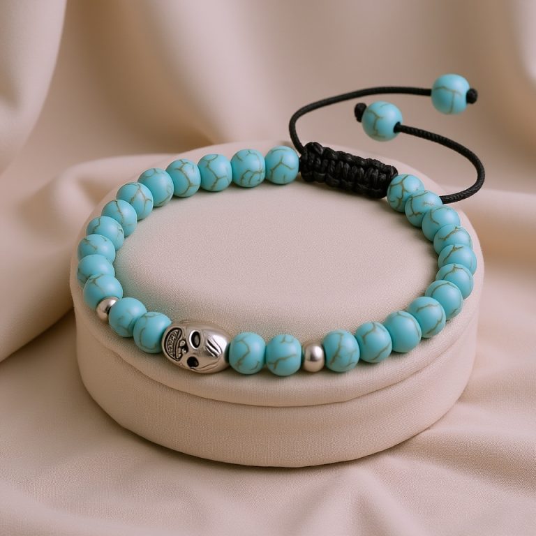 Turquoise Stone Wrist Mala with Skull Bead