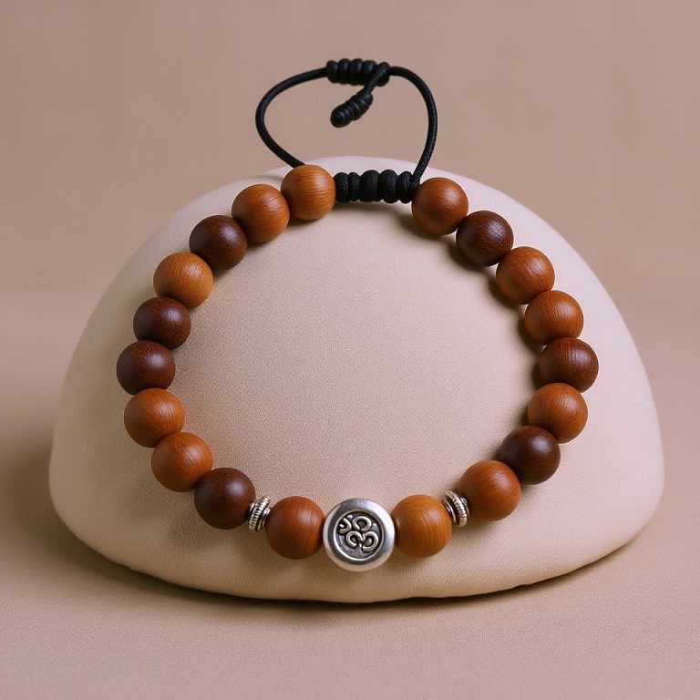 Hindu Om Bayong Wood Wrist Mala with Charm