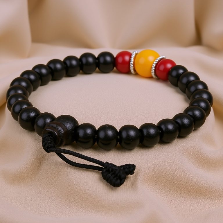 Rosewood Wrist Mala with Coral and Amber