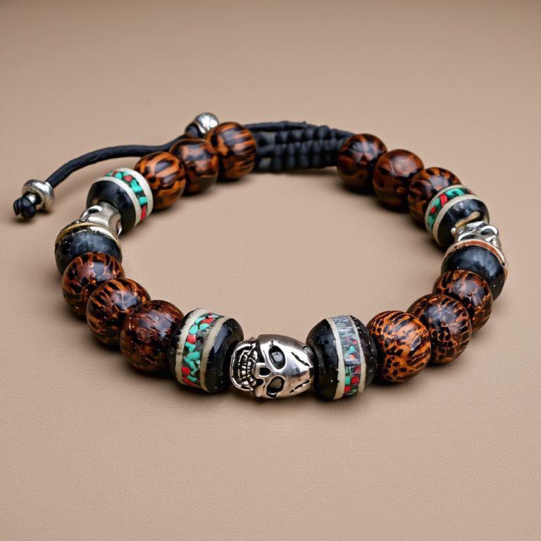 Palm Wood Skull Wrist Mala with Yak Bone