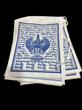 Handmade in Nepal by skilled artisans, these prayer flags feature the 1000-armed Avalokiteśvara, embodying compassion and peace, perfect for enhancing your meditation space.