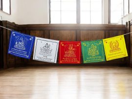 These handmade Tibetan prayer flags from Nepal feature revered deities, promoting peace and compassion, enhancing your meditation space, and supporting your spiritual journey with authentic symbolism.