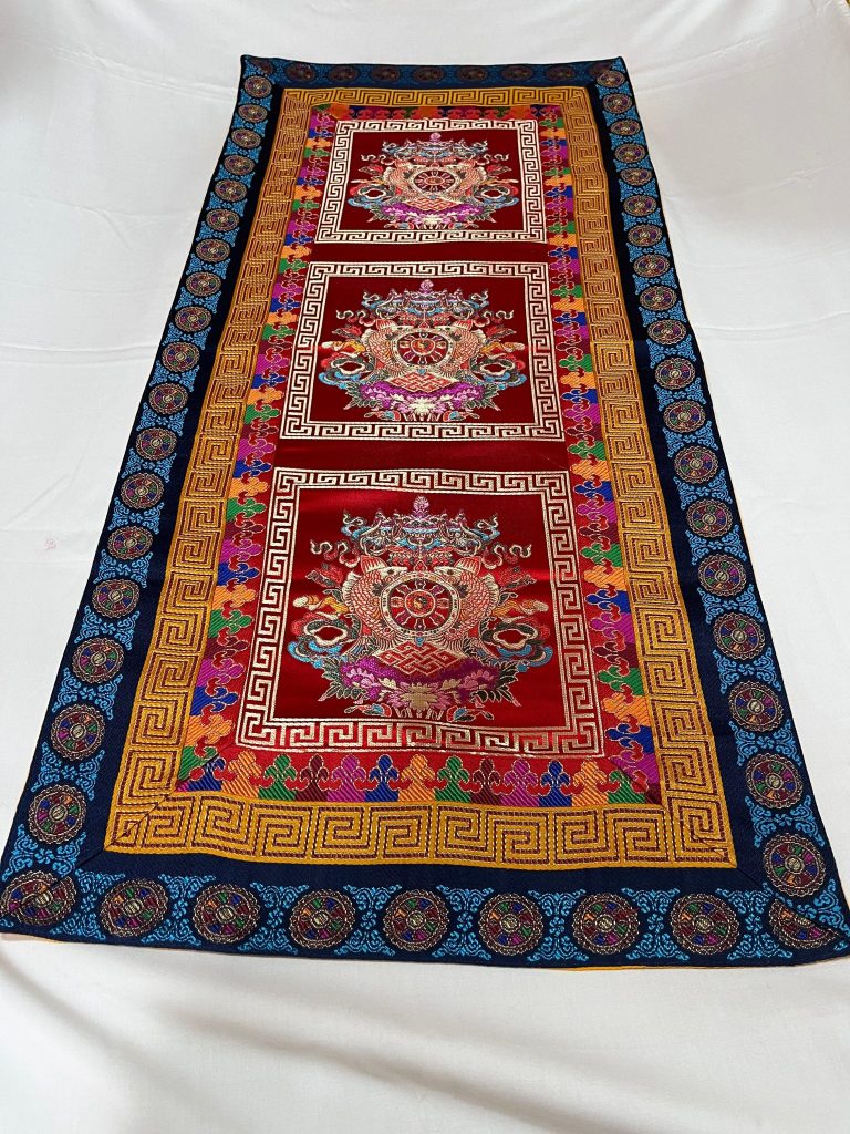 Tibetan Silk Brocade Table Runner with Wheel of Life