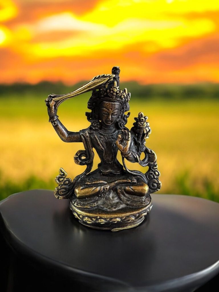Handmade Manjushri Statue in Antique Finish