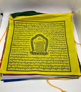 Handmade in Nepal, these vibrant prayer flags carry the sacred Kalachakra mantra, spreading peace and blessings to all beings who hang them in their homes.