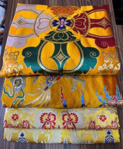 Tibetan Yellow Silk Brocade Throne Cover Set