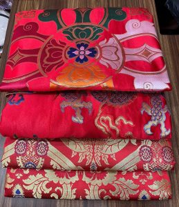 Tibetan Red Silk Brocade Throne Cover Set